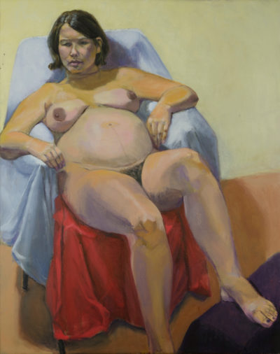 Pregnant Nude Seated, oil painting by Arye Shapiro