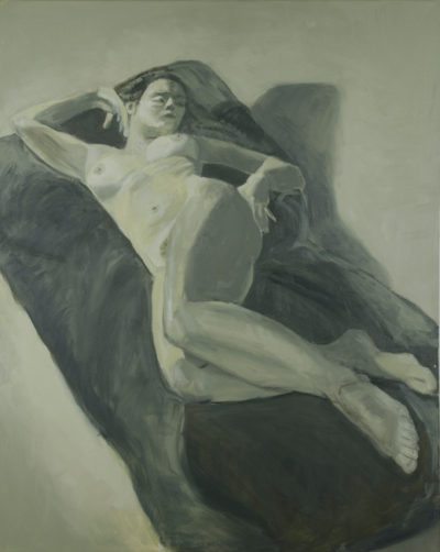 Reclining Nude Female Monochrome, oil painting by Arye Shapiro