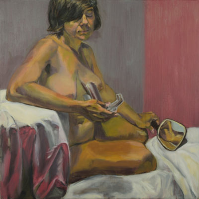 Nude Woman Holding Speculum, oil painting by Arye Shapiro