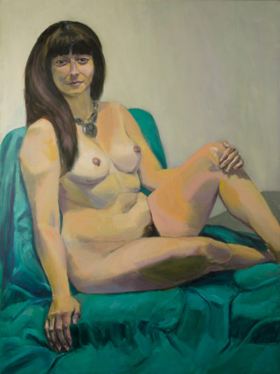 Seated Female Nude with Necklace, oil painting by Arye Shapiro