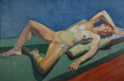 Reclining Red-headed Nude, oil painting by Arye Shapiro