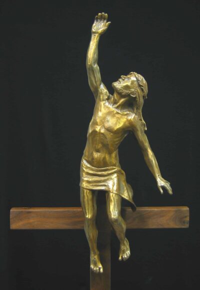 Resurrection Crucific, bronze sculpture by Arye Shapiro