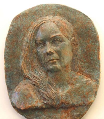 Portrait of Silvia, Ceramic bas relief by Arye Shapiro
