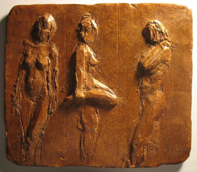 Three Women, ceramic bas relief by Arye Shapiro