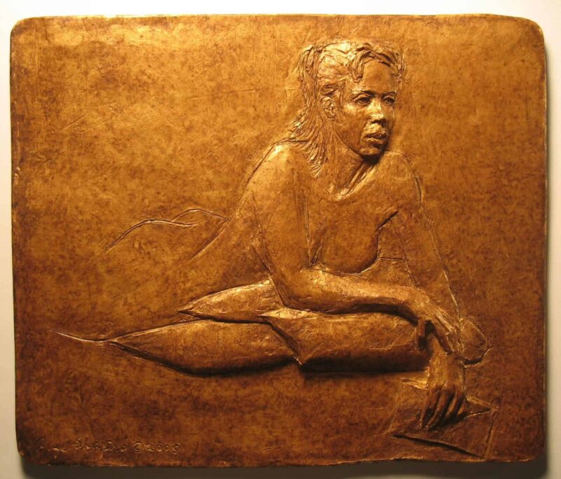 The Letter, ceramic bas relief by Arye Shapiro