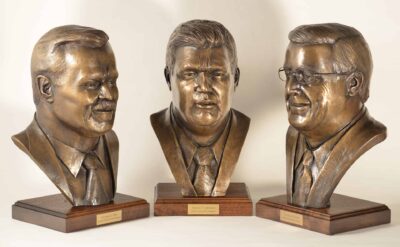 Bronze portrait busts by Arye Shapiro of 3 union leaders