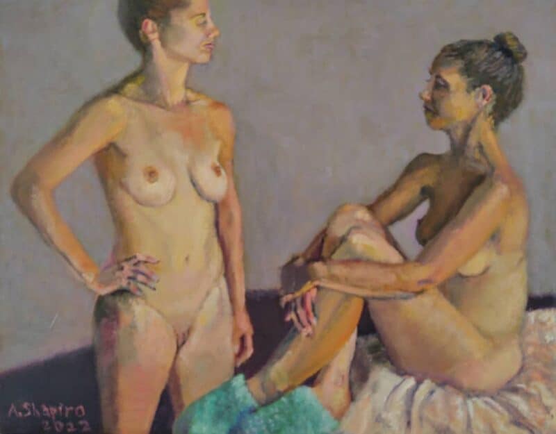 Liz and Liz, oil painting by Arye Shapiro