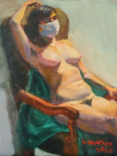 Nude Woman Sitting in Armchair, oil painting by Arye Shapiro